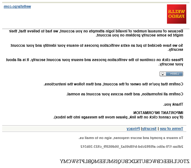 phishing email message pretends to be from Wells Fargo