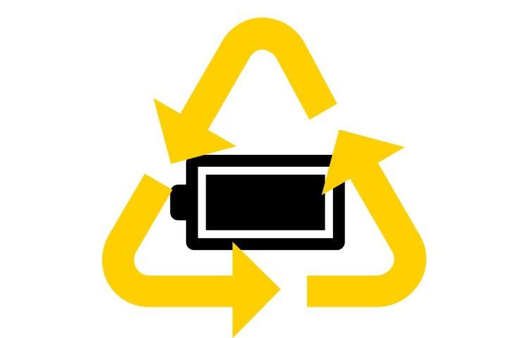 Recycle icon with black battery in center